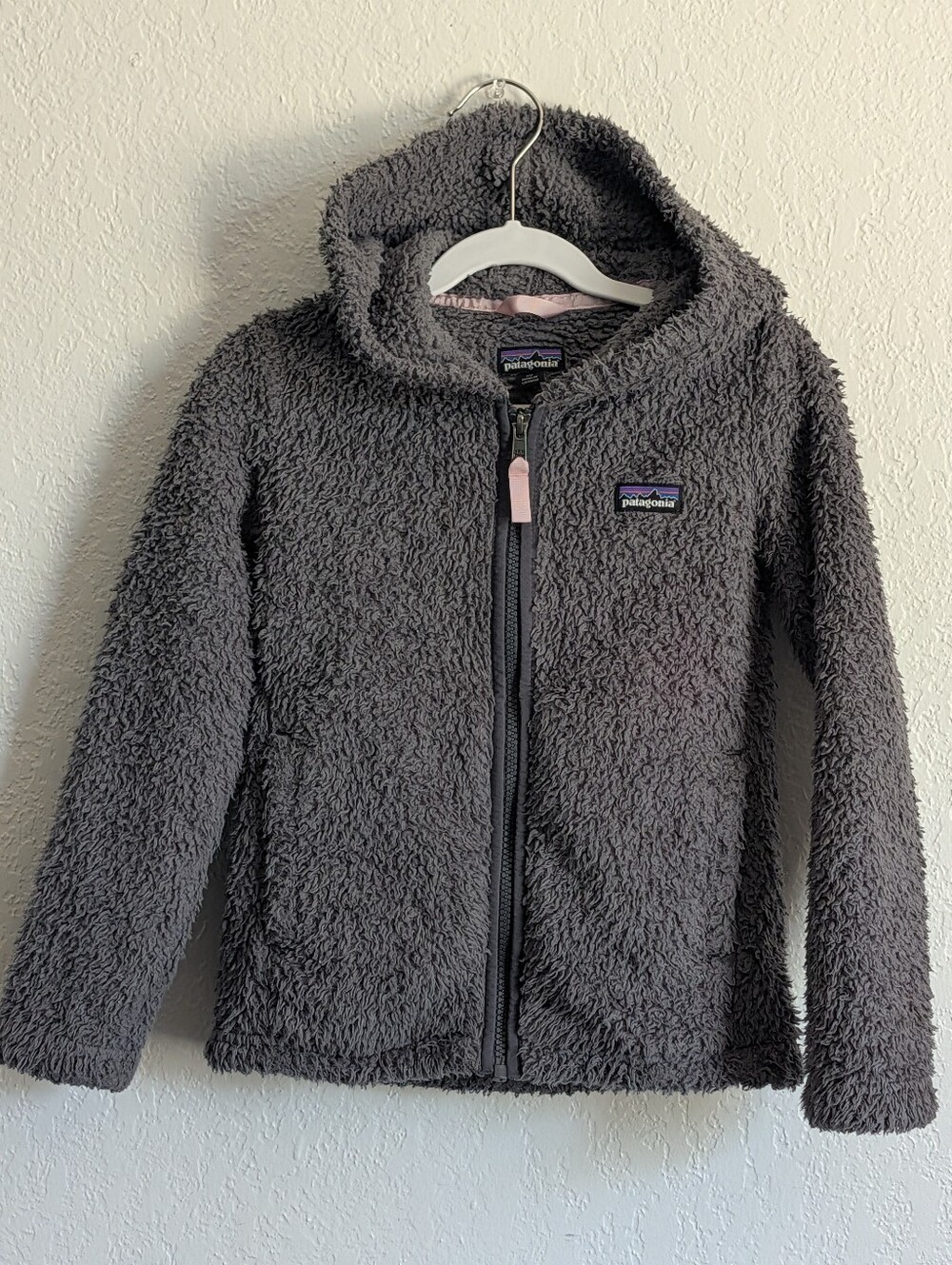 Grey Patagonia Soft Fleece Hooded Zip Front Jacket Kids XS 5-6